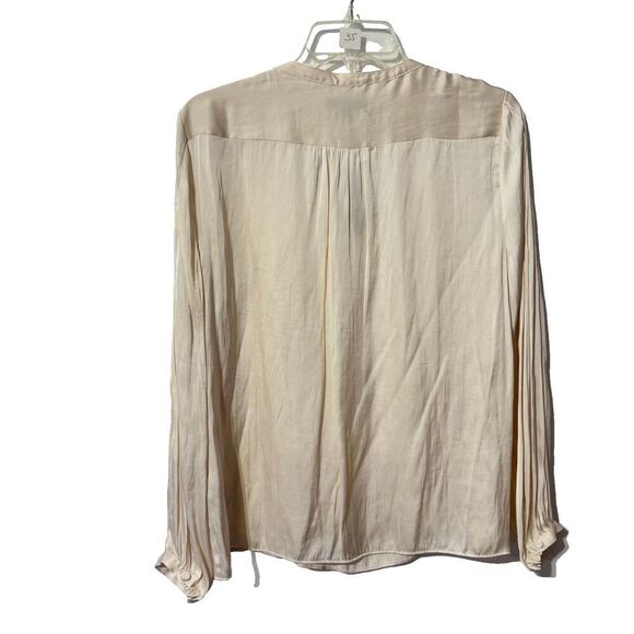 J. Crew Blouse Top Beige Medium Pleated Tie V Neck Balloon Sleeve NWT - Picture 2 of 6